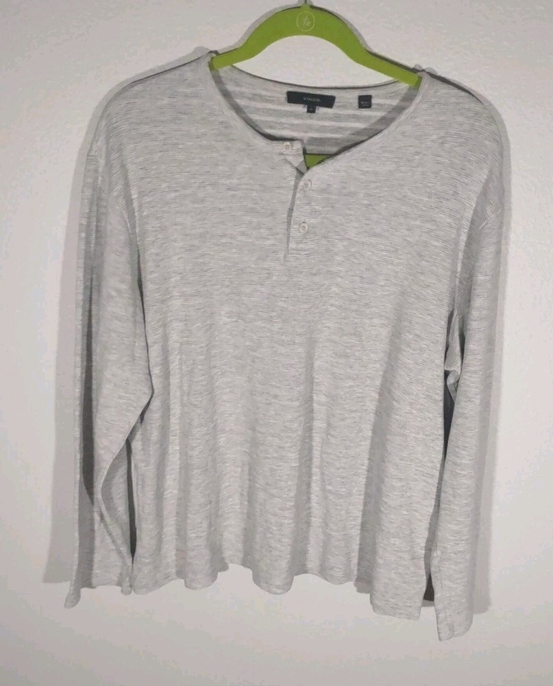 Vince Henley Shirt Mens Heather Gray Long Sleeve Button Casual Size XL