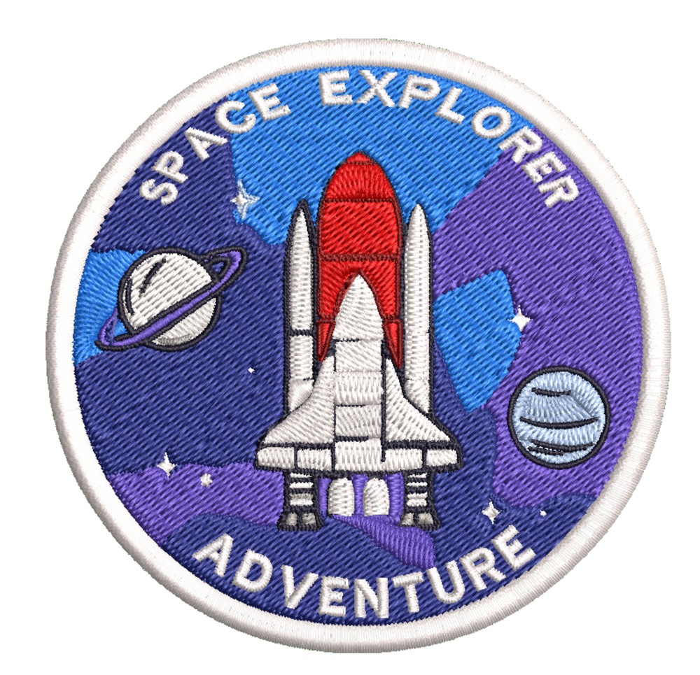 Space Explorer Shuttle Patch Embroidered Iron-On Applique Planets Earth Moon