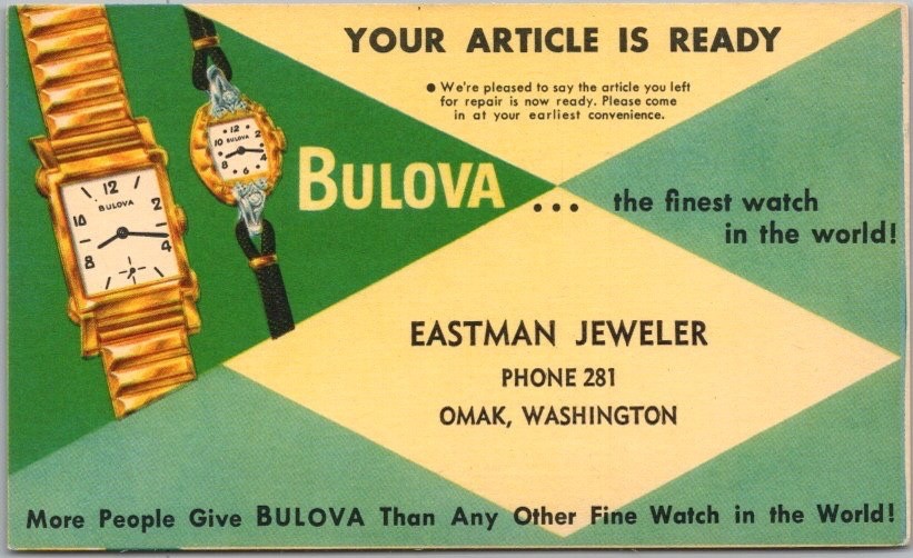 Vintage 1950s BULOVA WATCHES Advertising Postcard 
