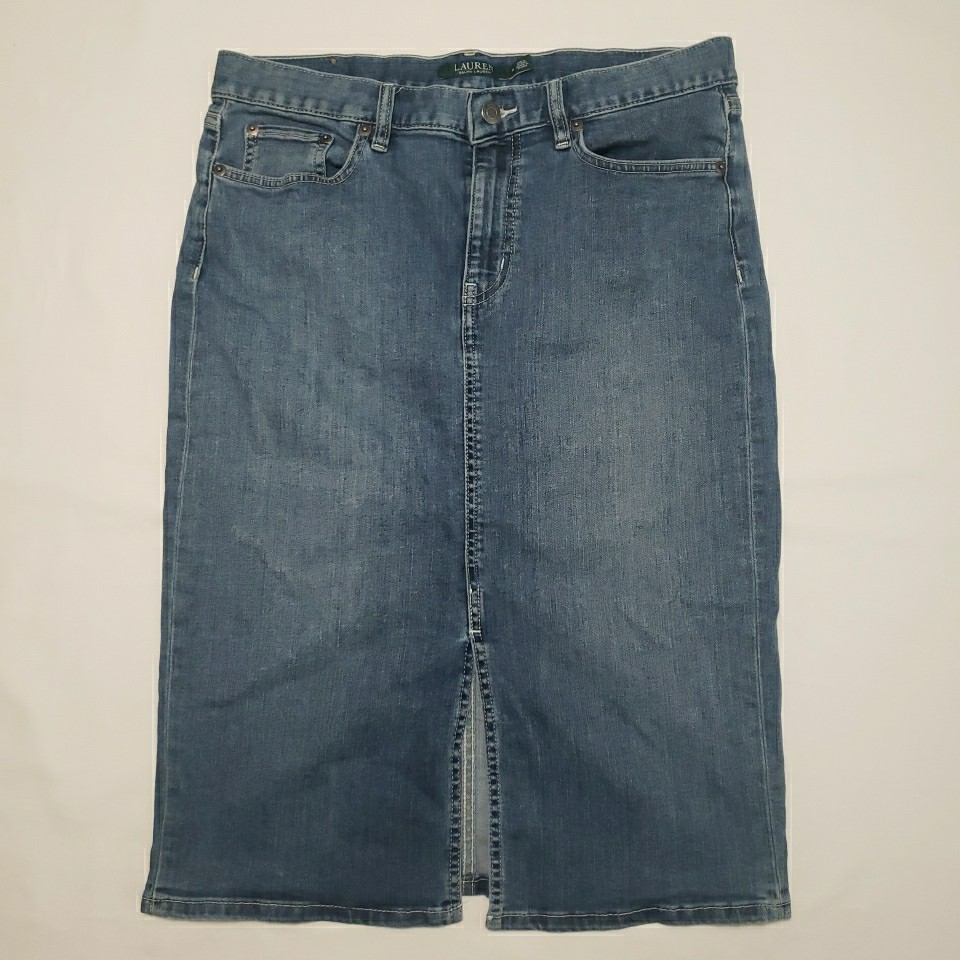 Lauren Ralph Lauren Denim Skirt Womens 8 Mid Rise Pencil Medium Wash Stretch