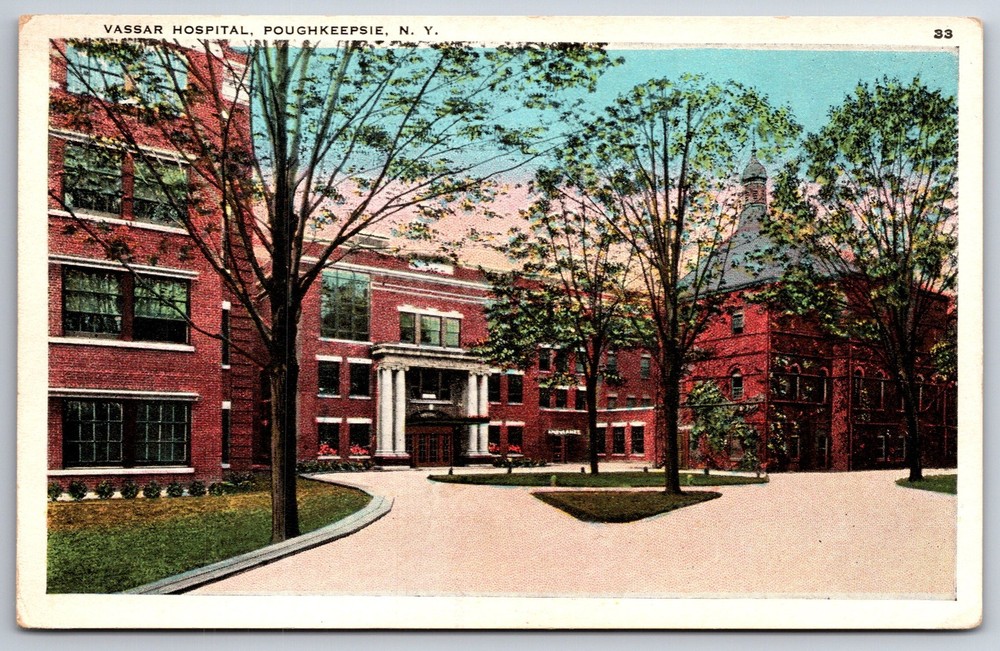 Poughkeepsie New York~Vassar Hospital~Red Brick Bldg~Columns~Cupola~1920s PC