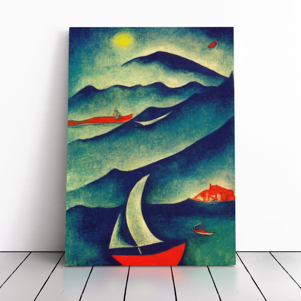 Ocean With A Boat Canvas Wall Art Print Framed Picture Home Decor Living Room