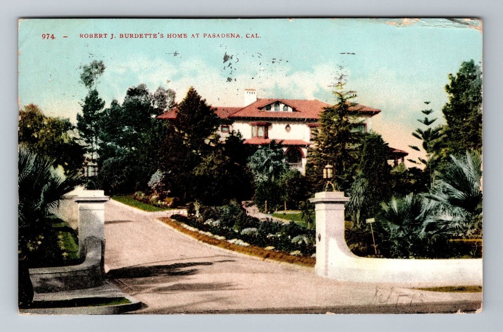 Pasadena CA-California, Robert Burdette's Home, c1907 Vintage Postcard