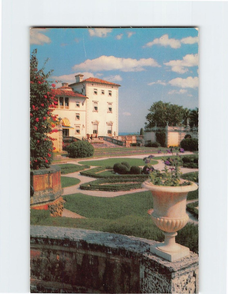 Postcard View From Across Formal Garden, Vizcaya Museum, Miami, Florida