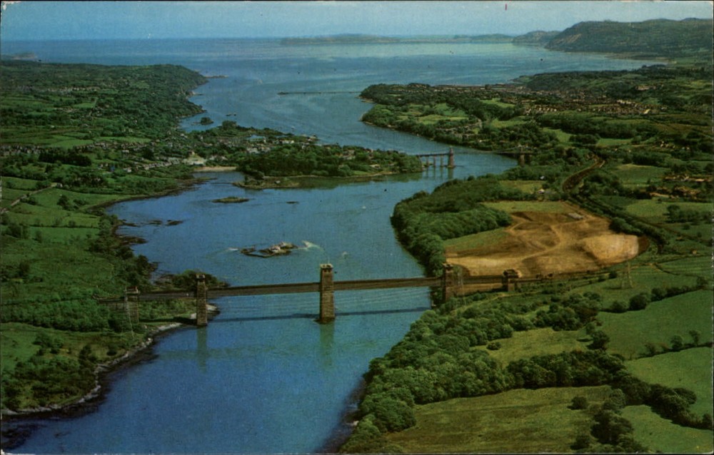 Menai Straits Wales United Kingdom Irish Sea Channel aerial 1973 postcard