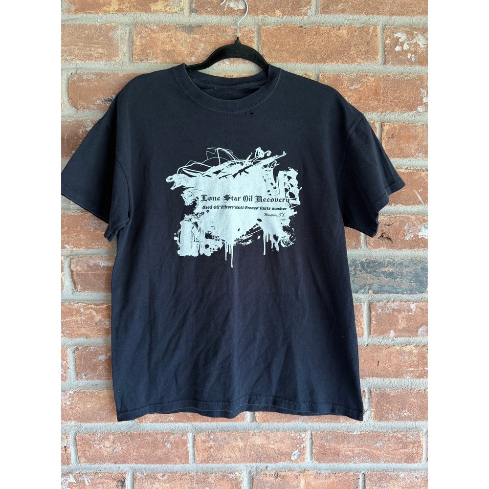 Y2K Lone Star Oil Recovery Graphic T Shirt Black Grunge Streetwear Medium