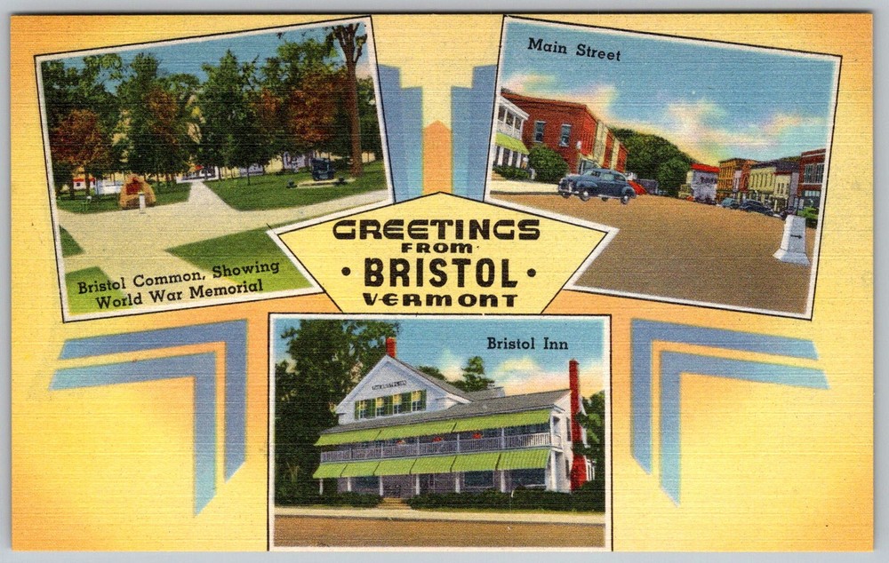 Vtg Linen Postcard Inn Bristol, VT 1930s