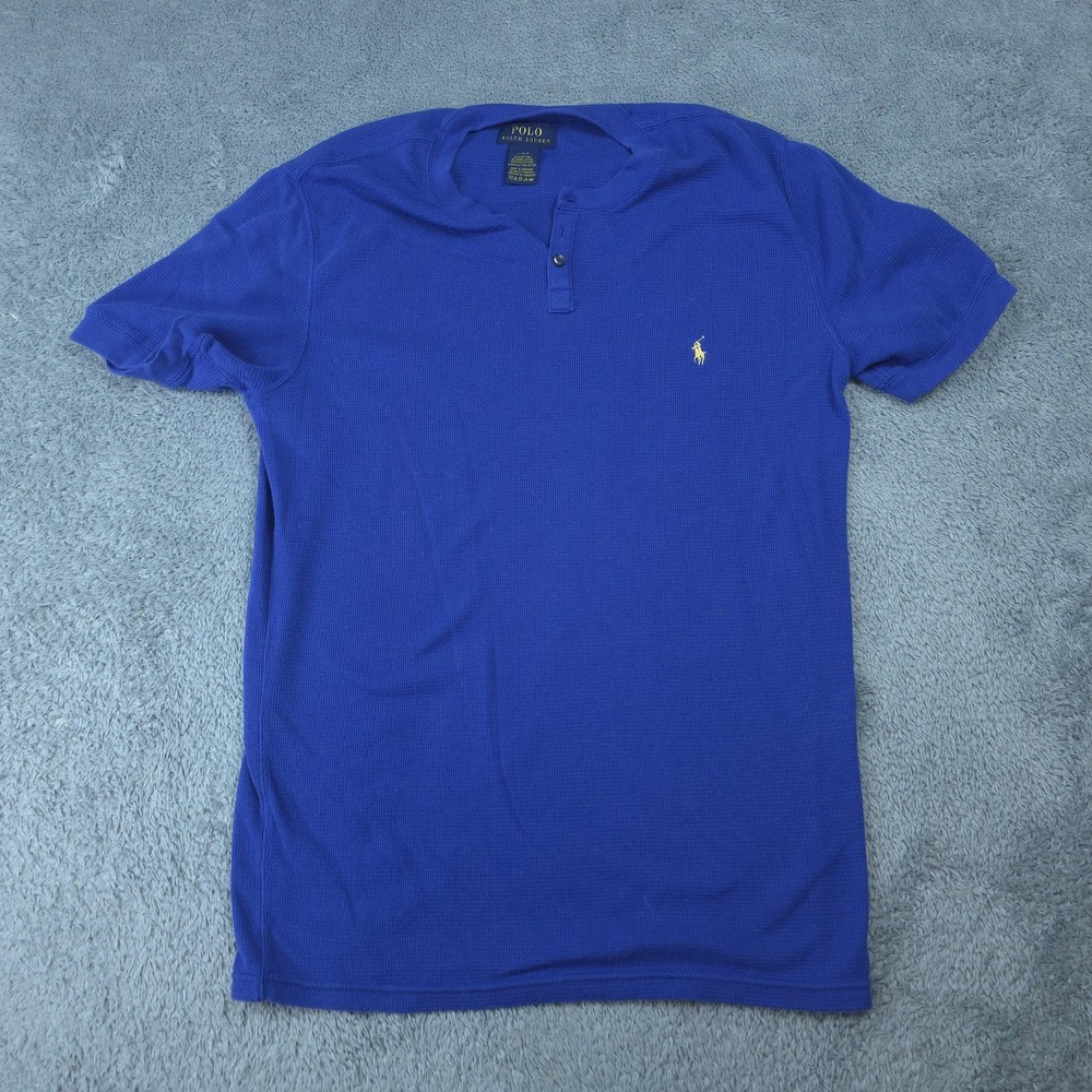 Polo Ralph Lauren Shirt Mens Large Blue Thermal Waffle Henley Logo Tee Casual