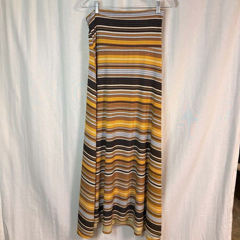 LuLaRoe Maxi Skirt Small Yellow Stripe Stretch Boho Casual 42