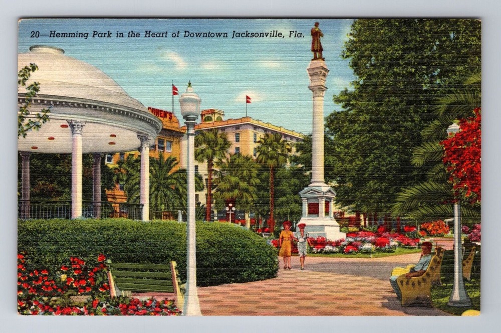 Jacksonville FL-Florida, Hemming Park, Antique Vintage Souvenir Postcard
