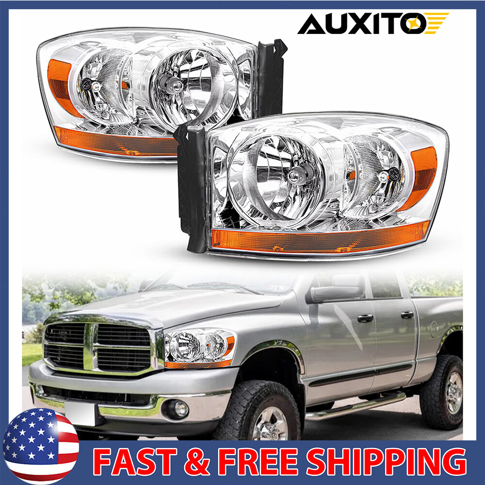 2x For 2006-2009 Dodge Ram 1500 2500 3500 Chrome Clear Headlights Headlamps New
