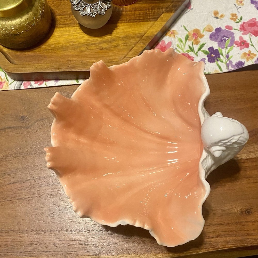 Fitz Floyd Beach SeaShell White Pink Footed Bowl Dish Vtg Ceramic Open Shell