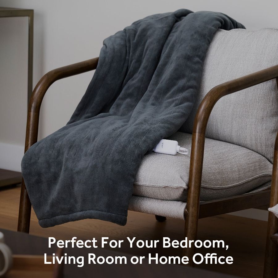 Slate Microplush Sherpa/Faux Shearling, 4 Heat Settings,Electric Heated Blanket,