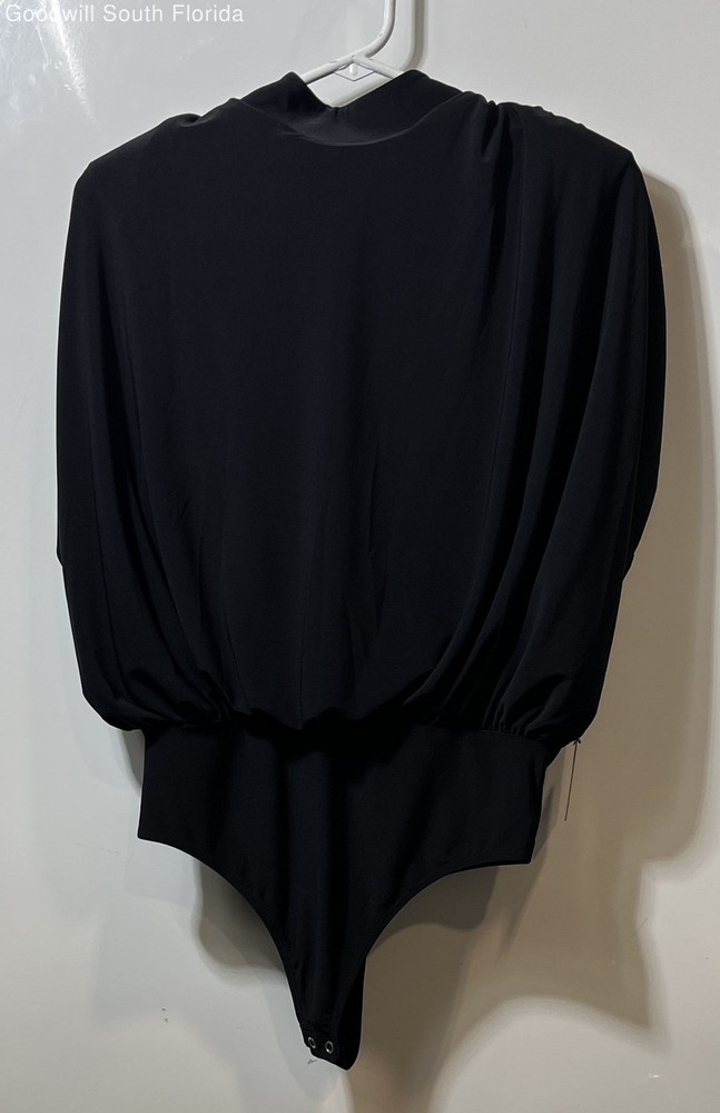 Express Womens Black Mock Neck Ruched One-Piece Bodysuit Size M With Tag