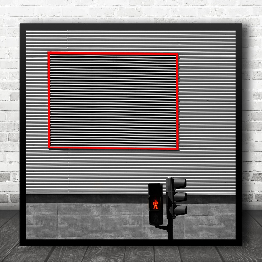 Architecture Red Square Lines Geometry Shapes Traffic Square Wall Art Print