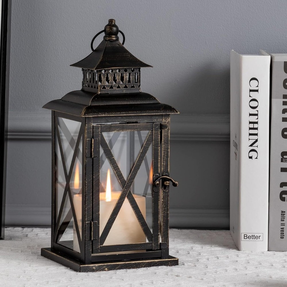Large Hanging Candle Lanterns for Indoor & Outdoor Decor, Vintage Metal Holders