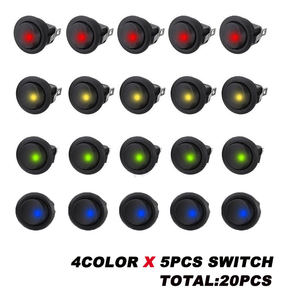 20x 4 color LED Light 12V Car Auto Boat Round Rocker ON/OFF TOGGLE SPST SWITCH
