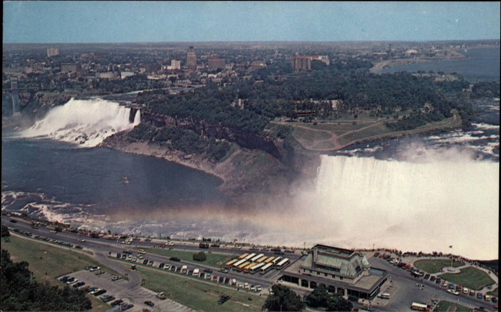Niagara Falls New York Horseshoe Falls American Falls aerial vintage postcard