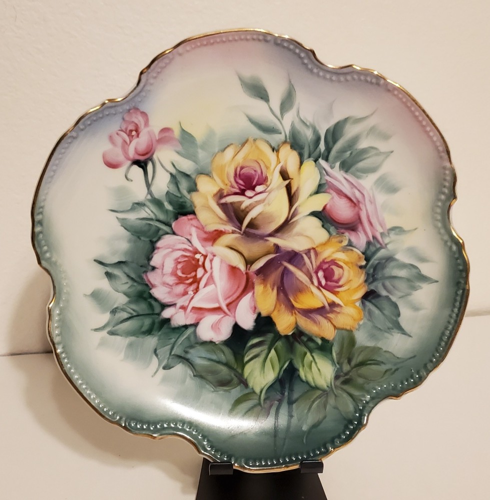 Vintage Topline Imports Japan Hand Painted Floral Porcelain Plate Gold Trim