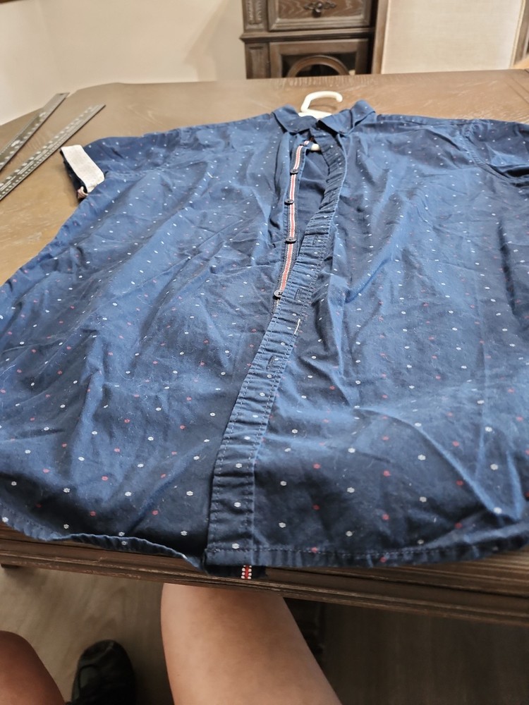 Misses Tommy Hilfiger Short Sleeve Button Down blue with polka dots M