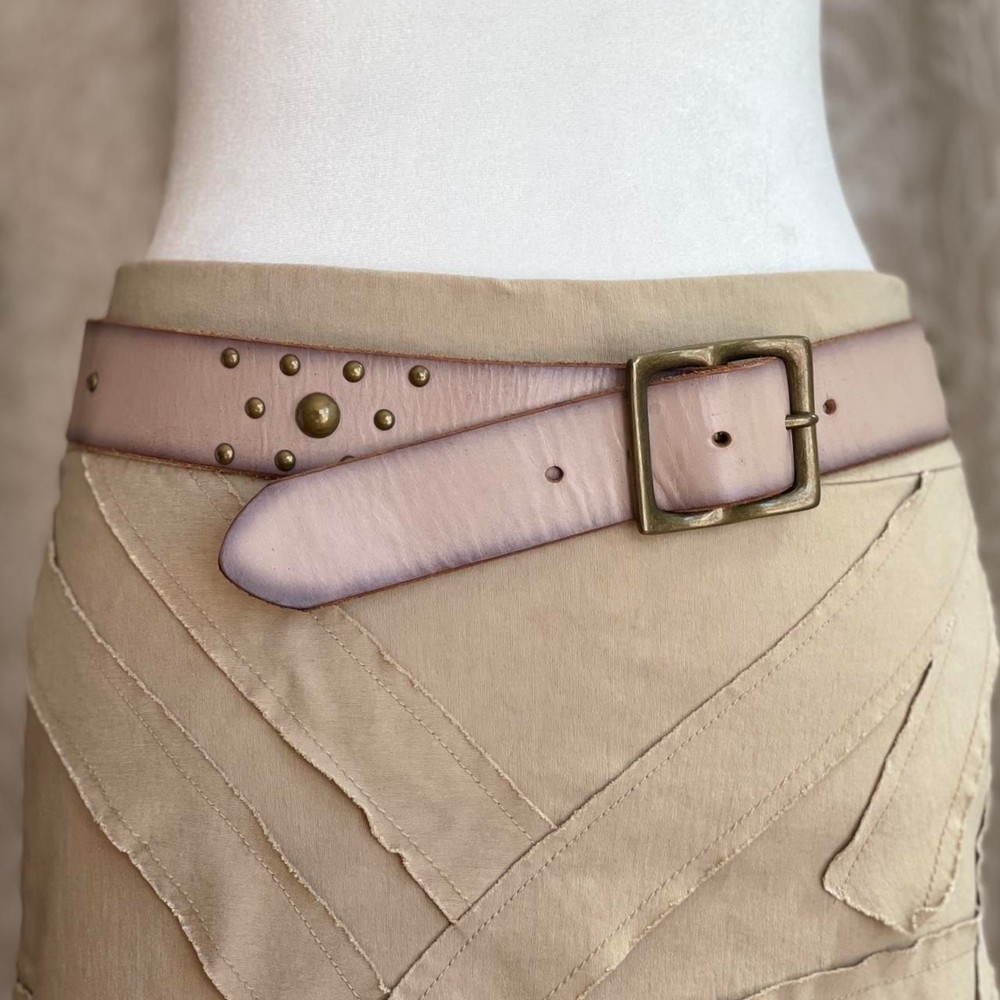GAP Grunge Boho Stud Belt Taupe Leather Bronze Tone Hardware Women’s Size S