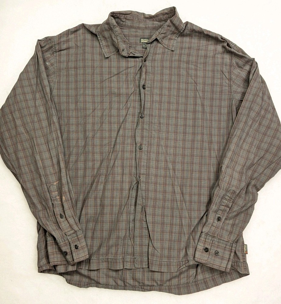 ROYAL ROBBINS Brown Gray Plaid Long Sleeve Btn SHIRT Men's XL
