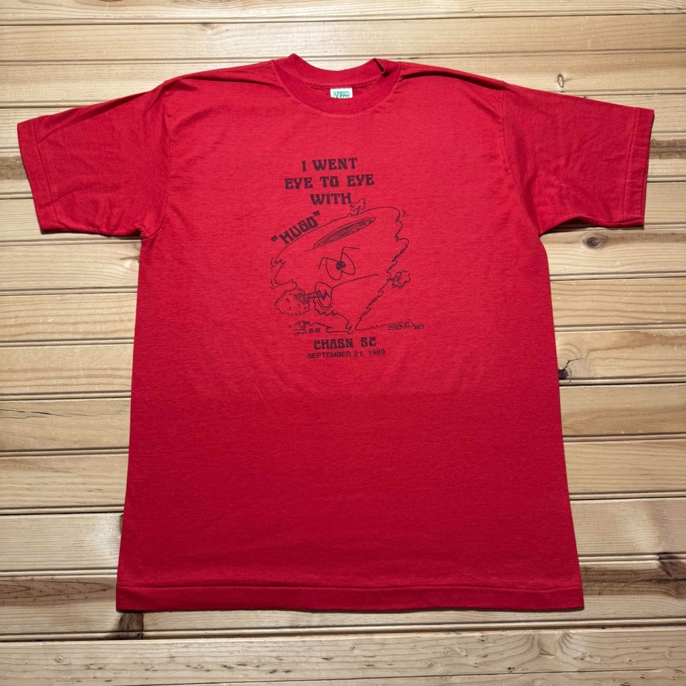 Vintage 80s 1989 Hurricane Hugo Charleston SC Map Cartoon Graphic T-Shirt Large