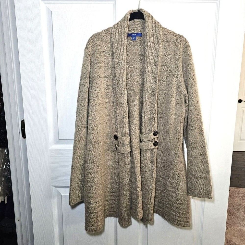 Apt. 9 Light Brown Sweater Open Front Cardigan Buttons XXL