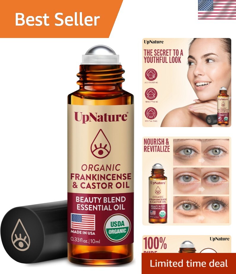 Beauty Essential Oil Blend Roll On - 100% Organic Castor Oil & Frankincense f...