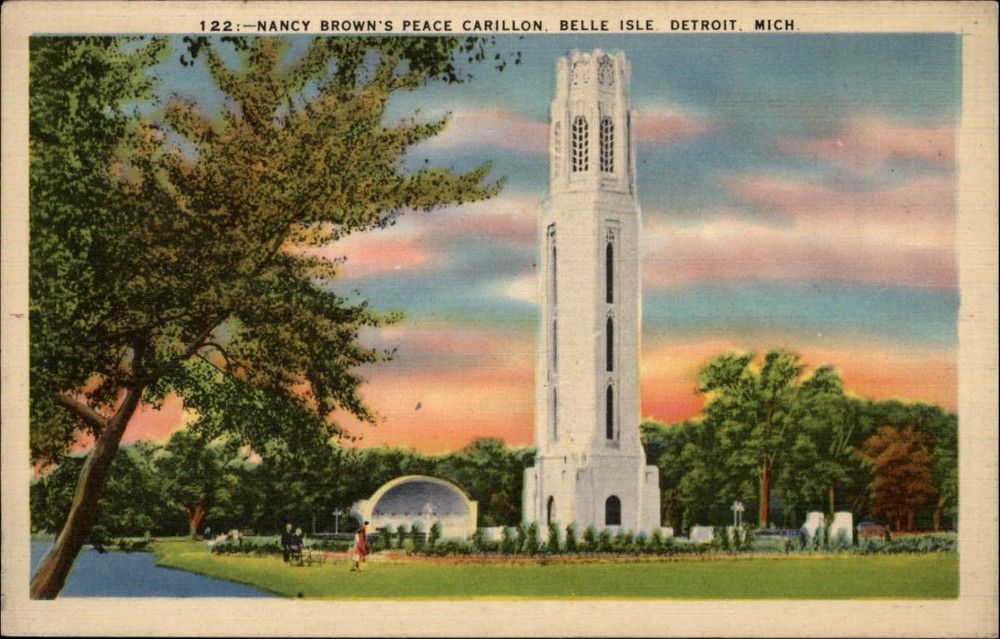 Michigan Detroit Belle isle Nancy Brown Peace Carillon ~ 1930s linen sku473