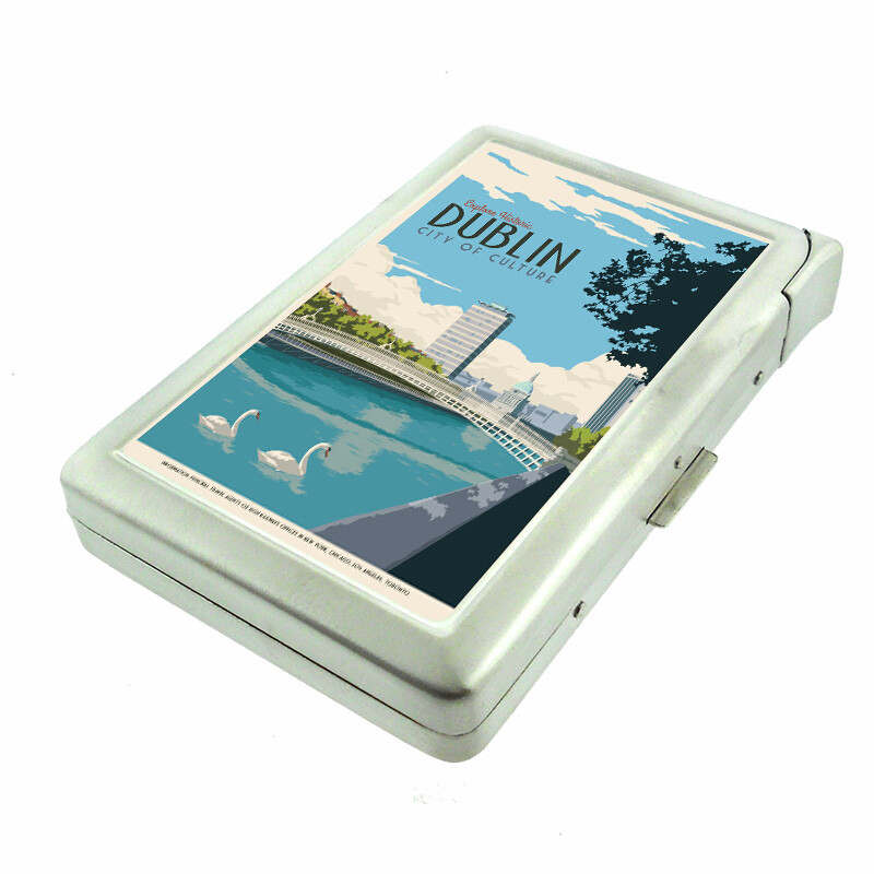 Dublin Vintage Em1 100's Size Cigarette Case with Built in Lighter Metal Wallet