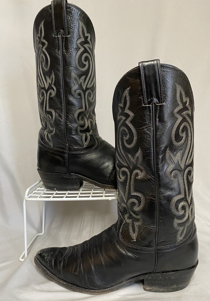 Justin 1408 Black Leather Cowboy Boots Mens 9.5E Western Preowned Heavy Wear