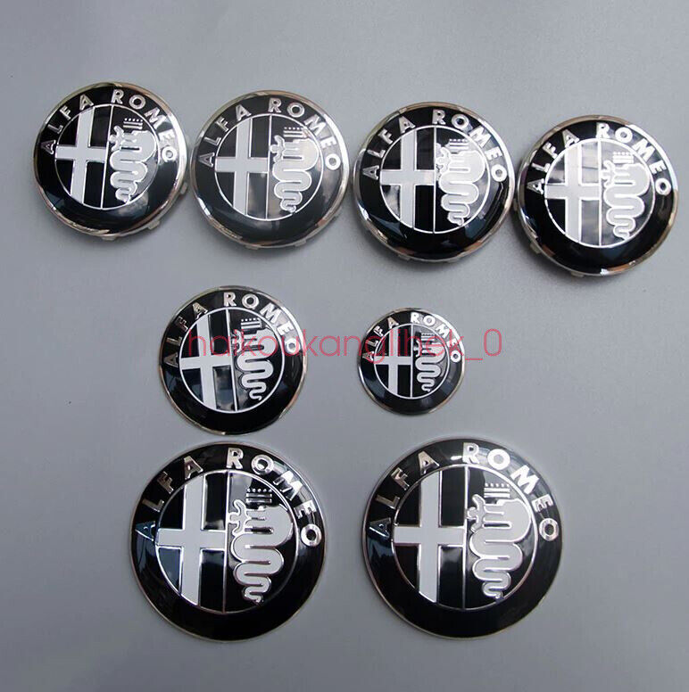 8x Alfa Romeo Black Wheel Center Caps Hood Rear Steering Wheel Emblems Badges