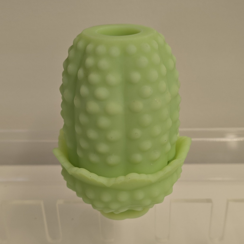 Fenton Green Hobnail Milk Glass Fairy Lamp  2-Piece Top & Base 4.5 Inch Tall