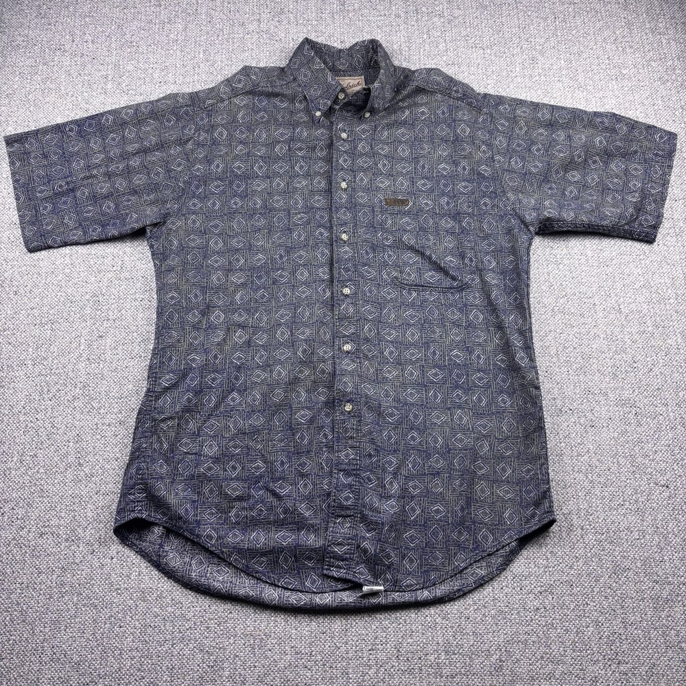 Woolrich Shirt Mens Medium Made in USA Geometric Diamond Short Sleeve Button Up