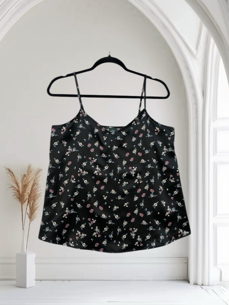 Wild Fable Black Floral Satin Cami Top Women Size Small Y2K Summer Style