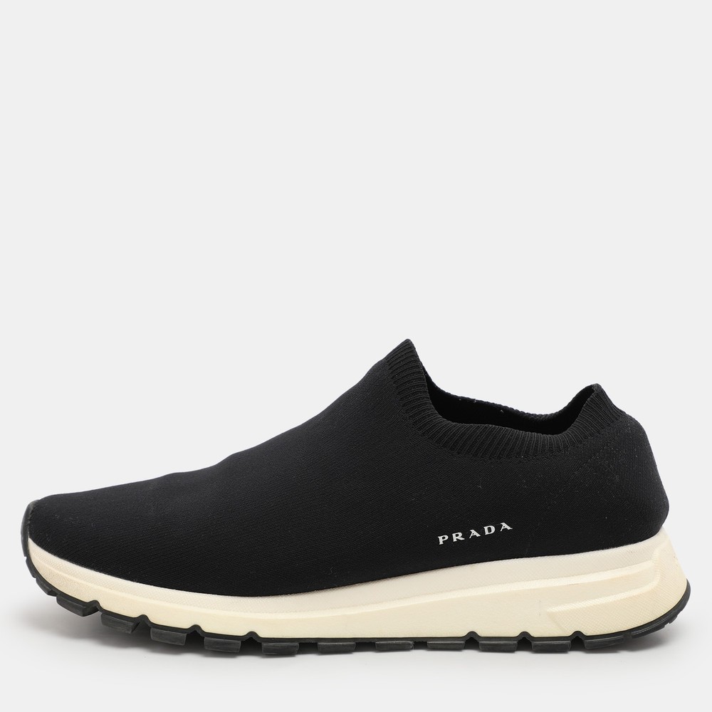 Prada Black Knit Fabric Low Top Sneakers in Size 41