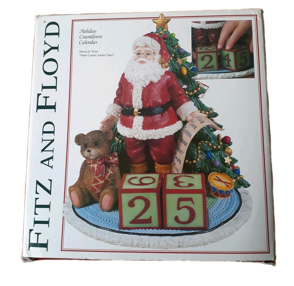 Fitz and Floyd Holiday Countdown Calendar Santa  Figurine Plays Musical Tune