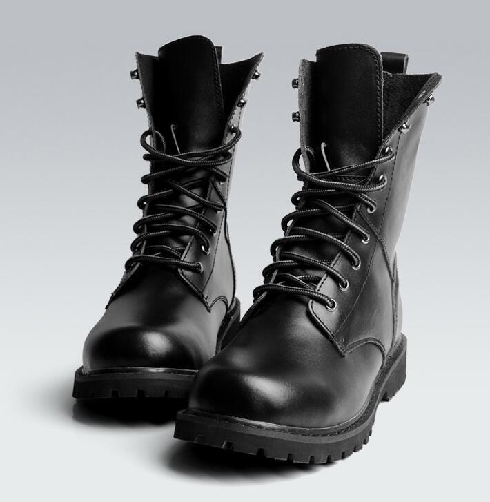 Mens High Top Motor Combat black Leather Military boots Ankle Boots Shoes