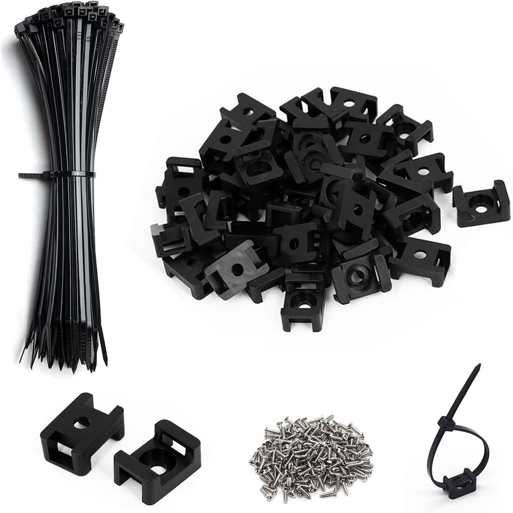 60-Piece Black Cable Zip Tie Mount Kit for Wire & Cord Organization  