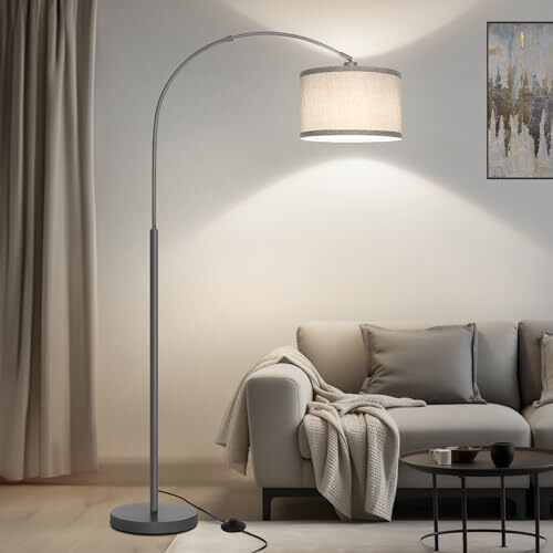 Arc Floor Lamp, Modern Floor Lamp for Living Metal Gray Base with Gray Shade