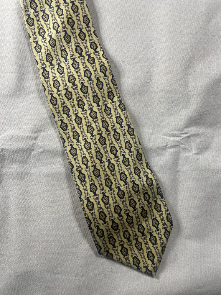 Paolo Gucci Men's Geometric 100% Silk Tie Yellow Blue Gold Made in Italy