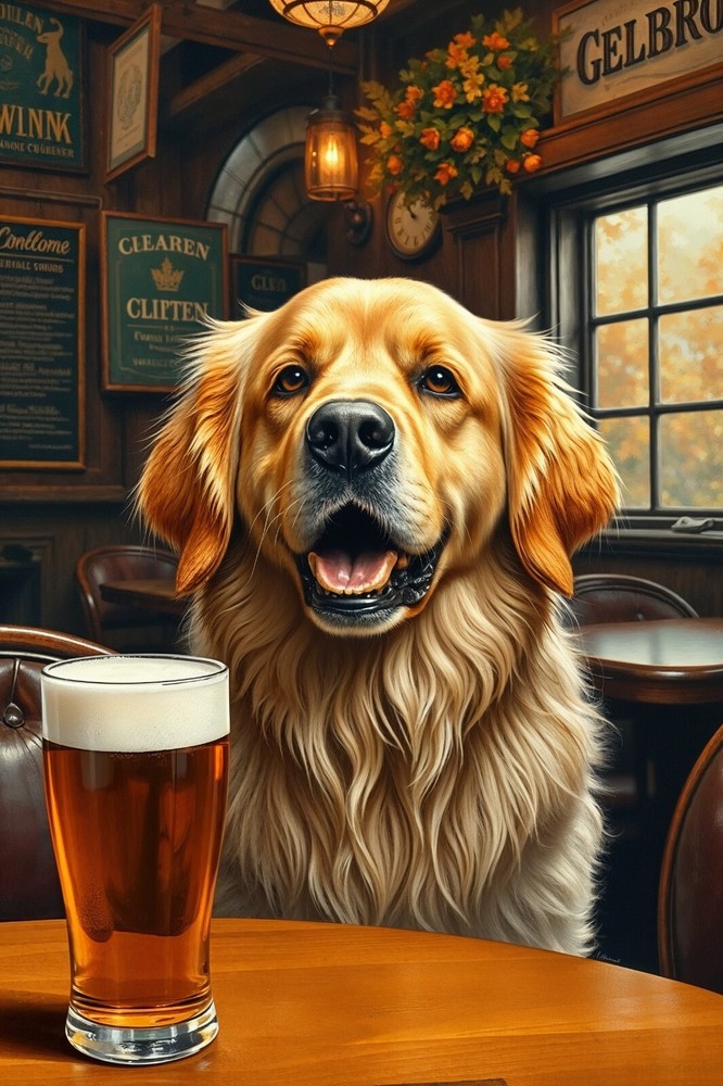 Golden Labrador Beer Pub Fantasy 4x6 Photo Art Print