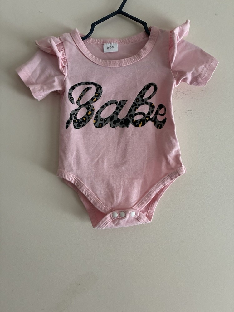 Baby Girl Leopard Print Babe Cotton Ruffle Short Sleeve Bodysuit Light Pink 0-3M