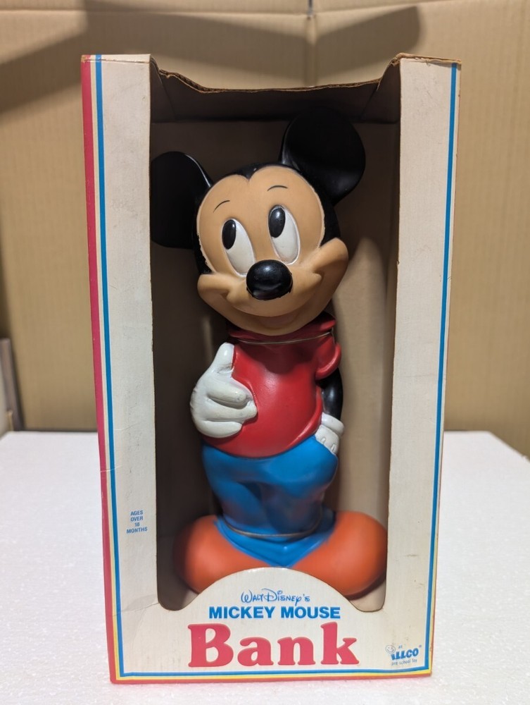 ILLCO Disney Mickey Mouse Vinyl Coin Bank 29cm 11.4in 1980s From Japan