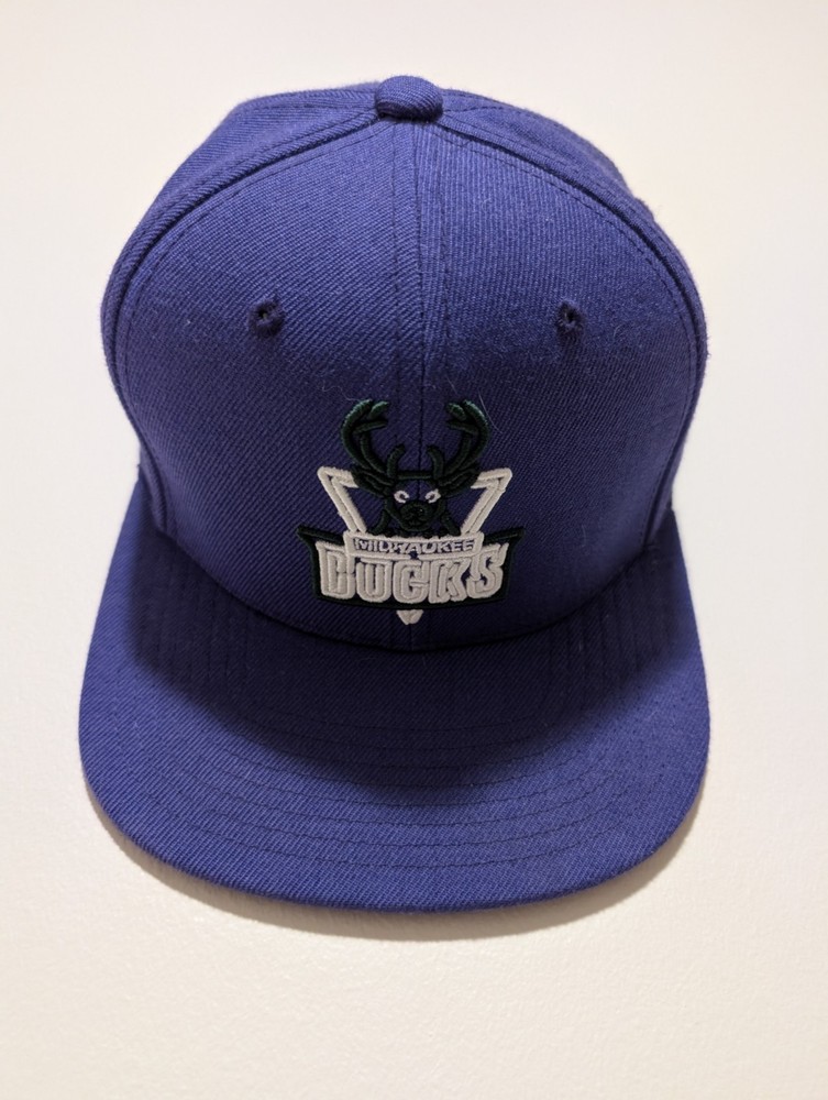 Milwaukee Bucks Mitchell & Ness Hat Snapback Cap Purple Green Embroidered