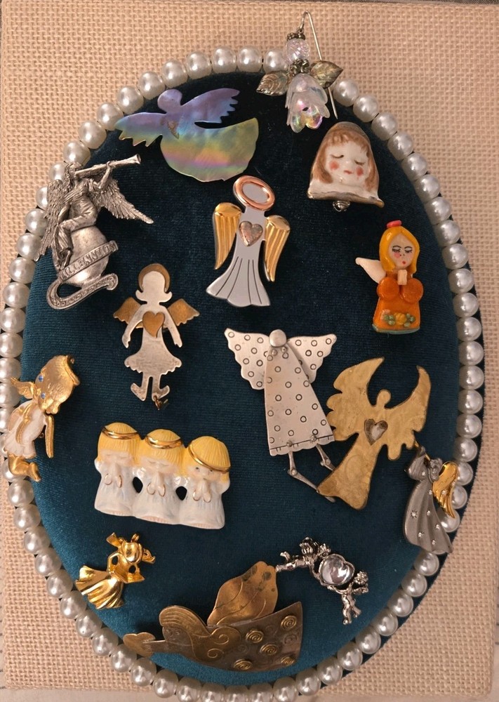 Vintage Angel Pin Brooch Lot Of 15 Ceramic Clay Silver and Gold Pins Unique