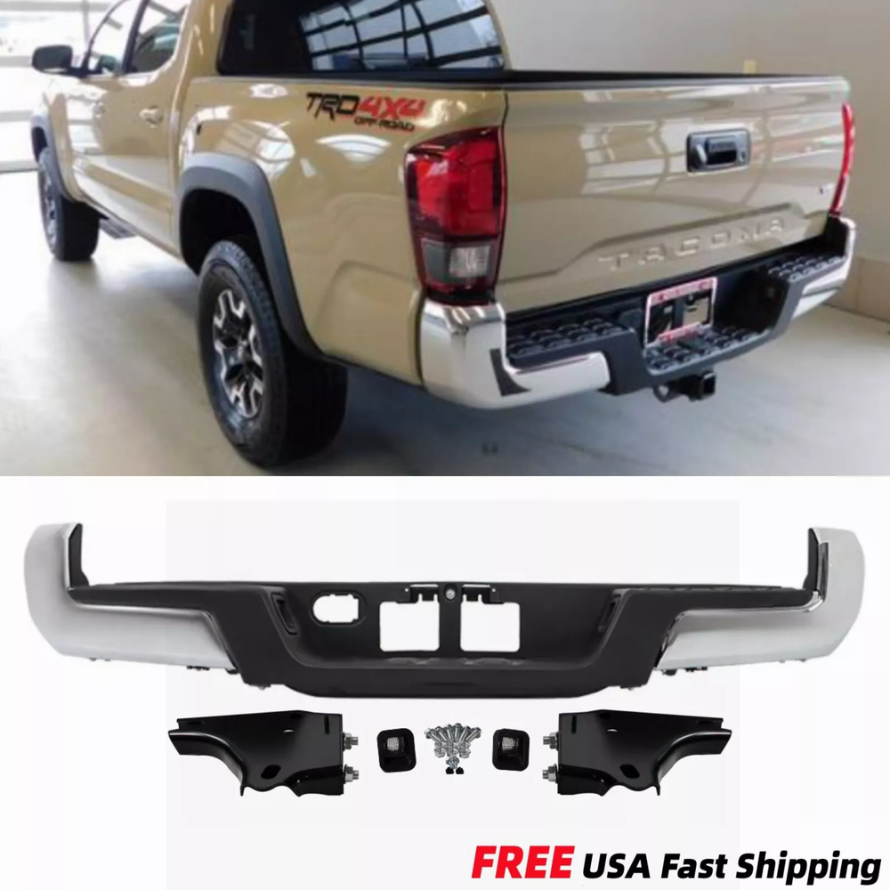 For 2016-20 Toyota Tacoma Steel Rear Bumper w/o Parking Aid Sensor Holes Chrome