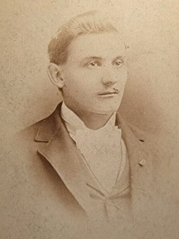 Antique Vintage Photo Old Cabinet Portrait Picture Man Suit Coat Tie Mustache