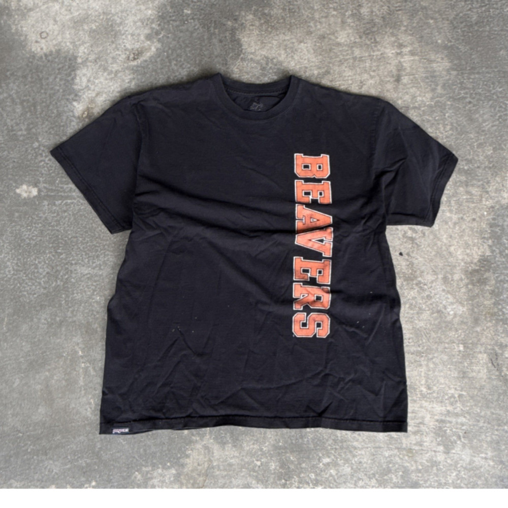 Jansport Men's L Black Orange BEAVERS Graphic Logo Crew Neck T-Shirt